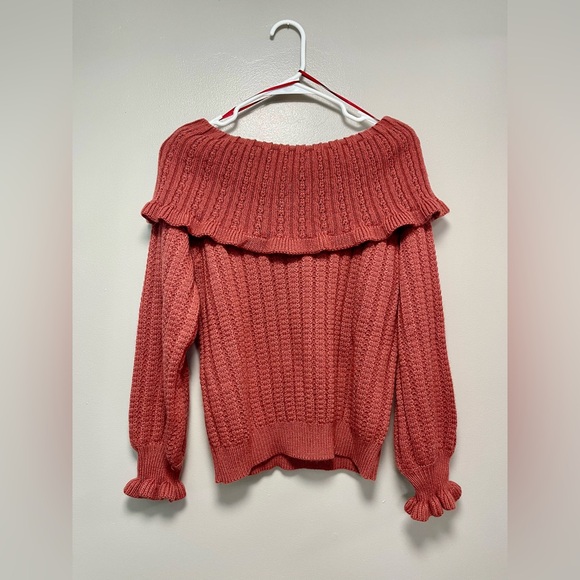 Women's Off-Shoulder Knit Sweater - Coral - Picture 3 of 6